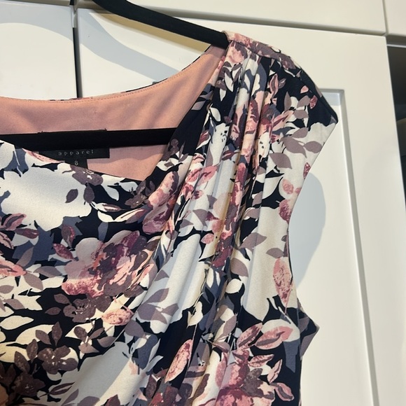 Connected Apparel Floral Faux Wrap Midi Dress Ruched Side Sleeveless Size 8 - Picture 8 of 16